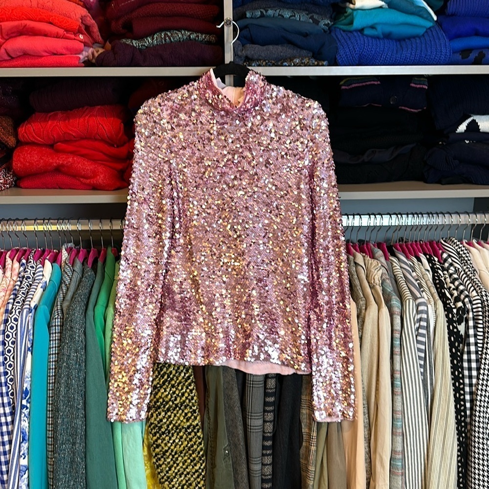 MSGM pink sequin long sleeve turtleneck top size EU 40/ US 8